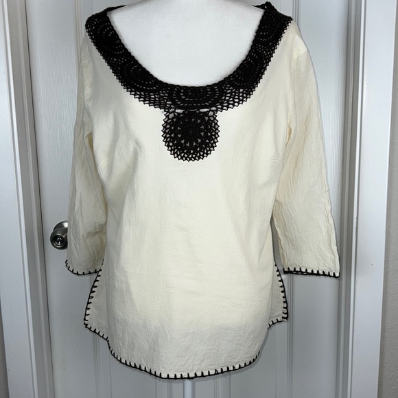 Chadwick’s Embroidered Crochet Tunic Scoop Neck Boho Resort Wear Top - Picture 1 of 14